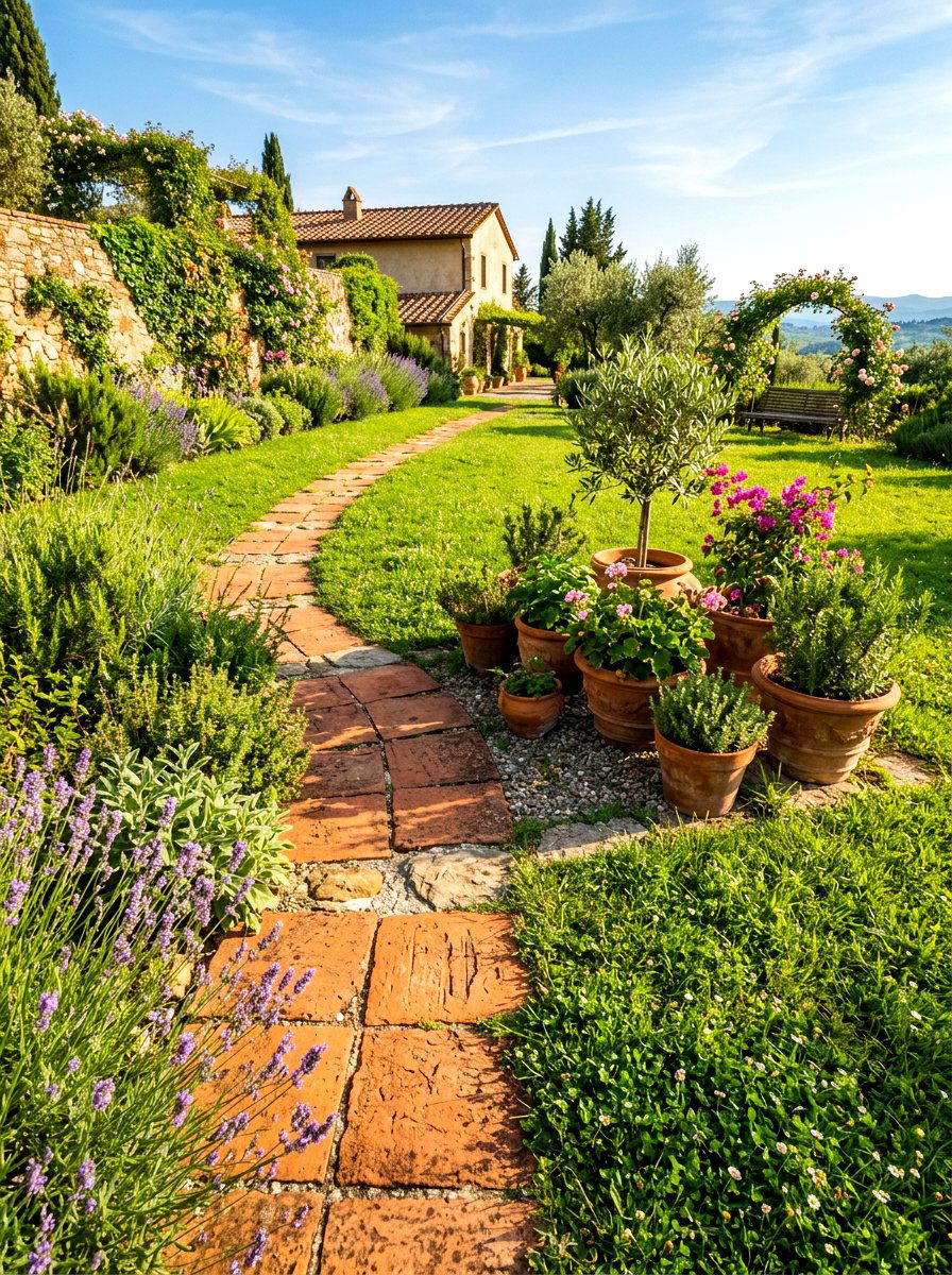 Terracotta garden pavers - 30 stepping stones through grass ideas