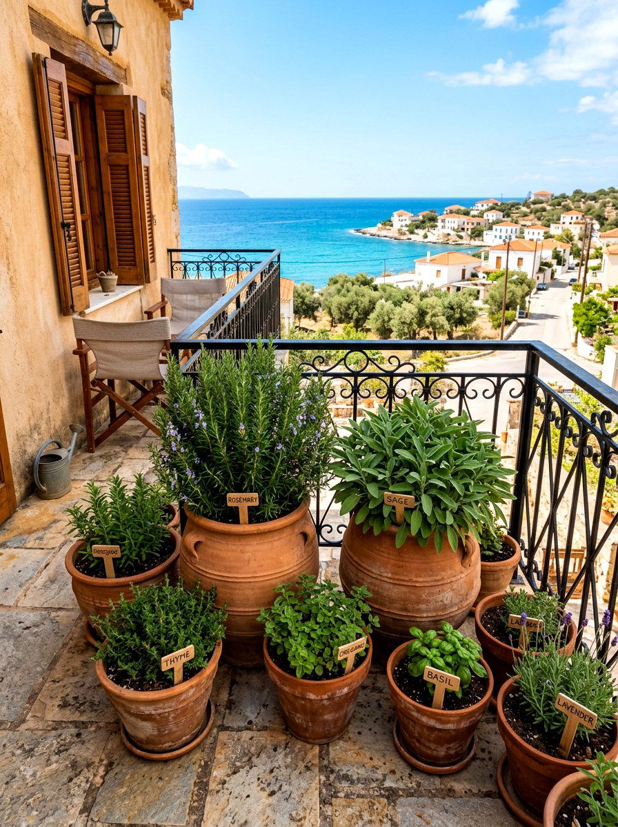 Terracotta herb pot - 30 balcony herb box ideas