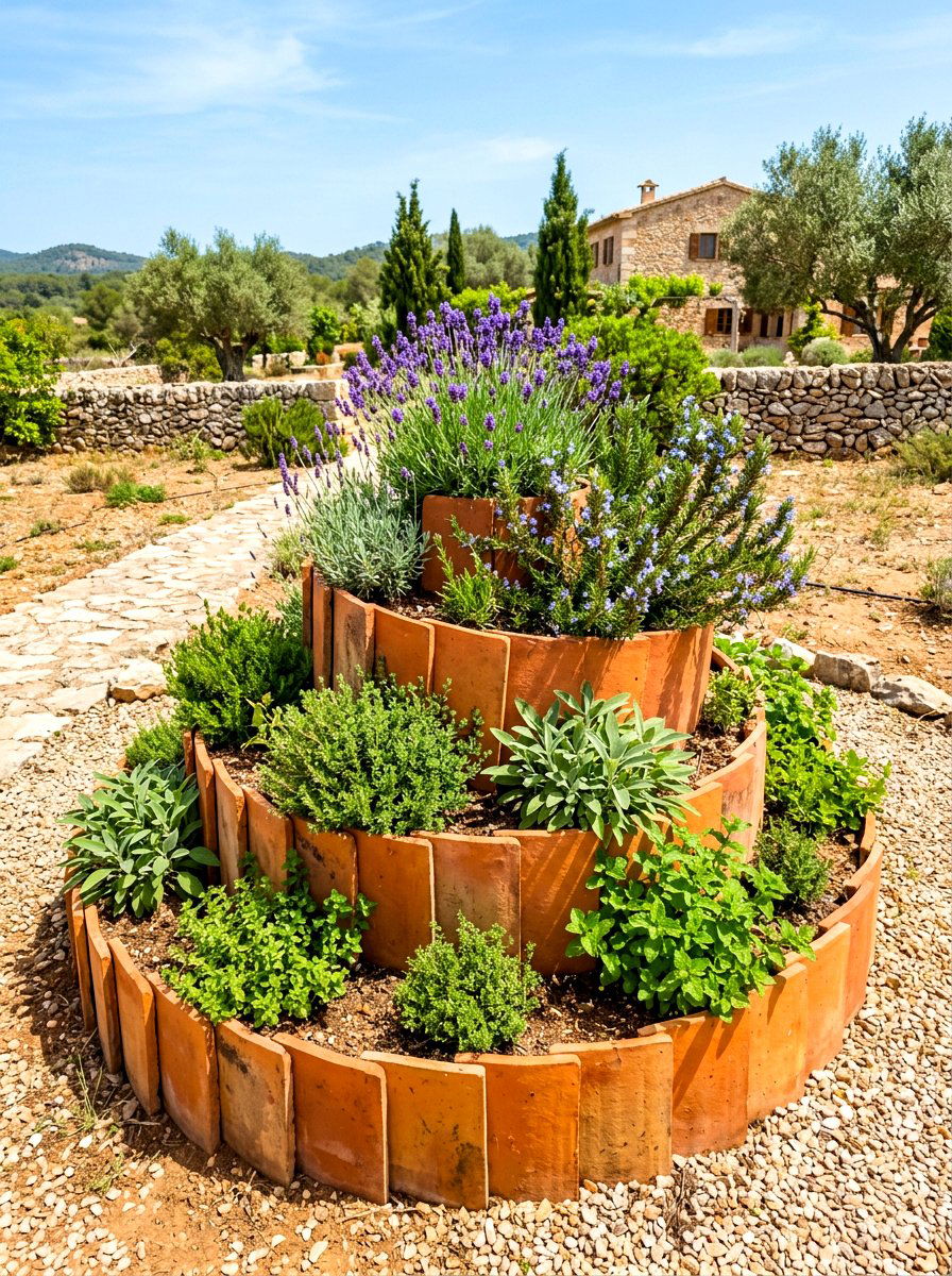 Terracotta herb spiral - 30 raised herb spiral ideas