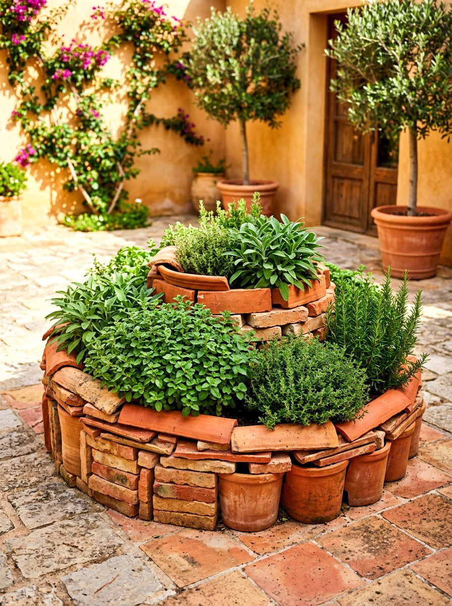 Terracotta herb spiral - 30 herb spiral ideas