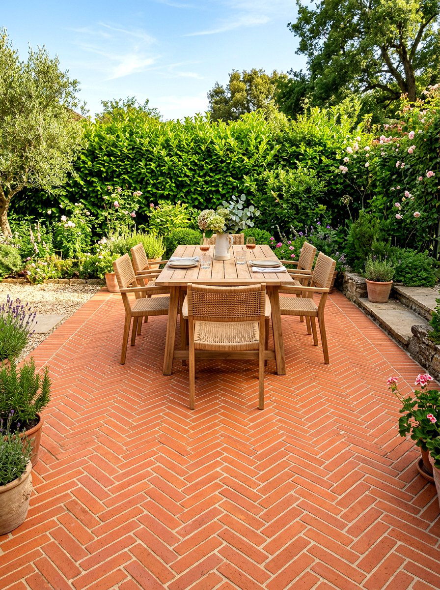 Terracotta herringbone patio - 30 terracotta patio ideas