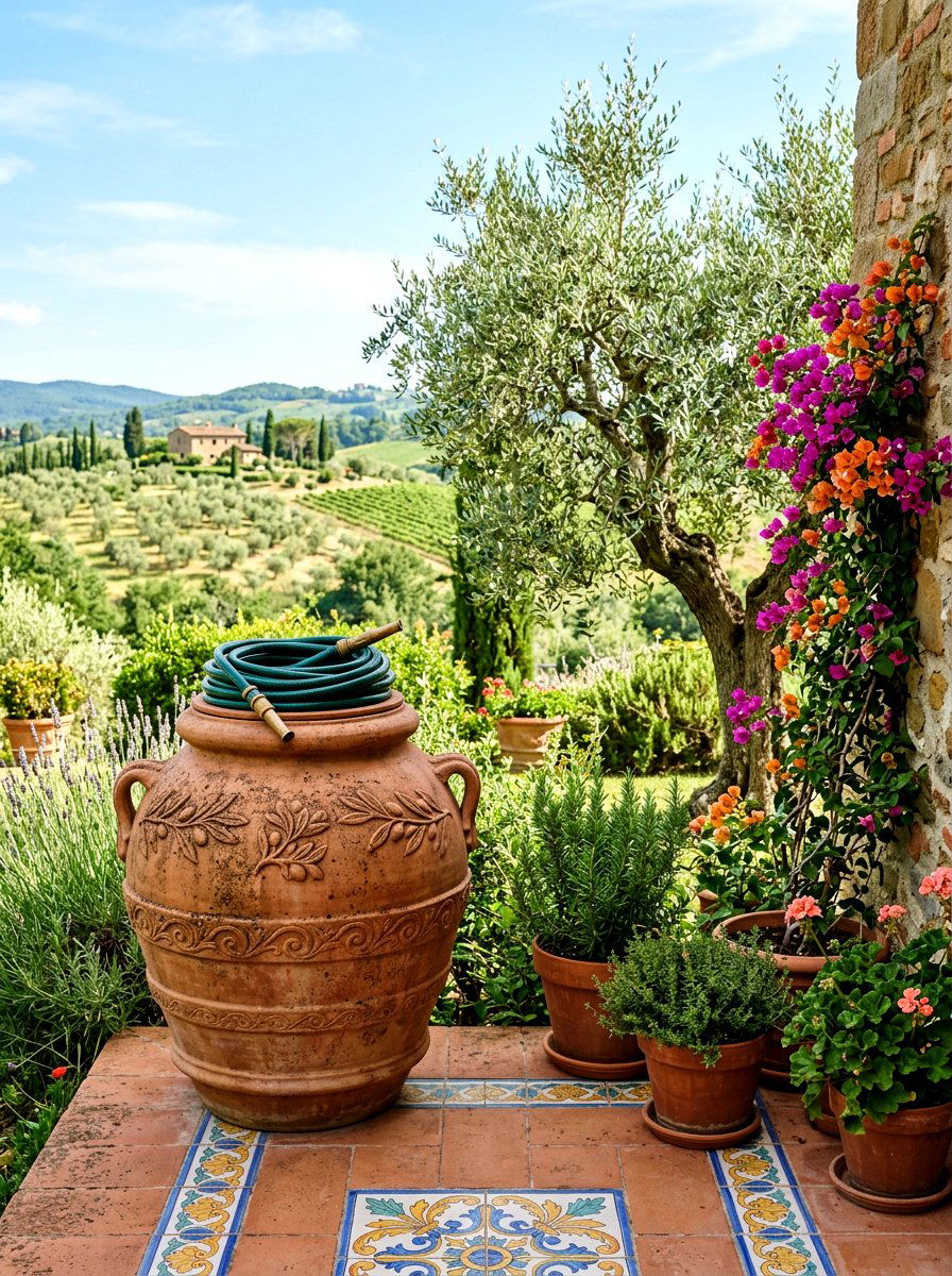 Terracotta hose storage jar - 30 hose reel hideaway ideas