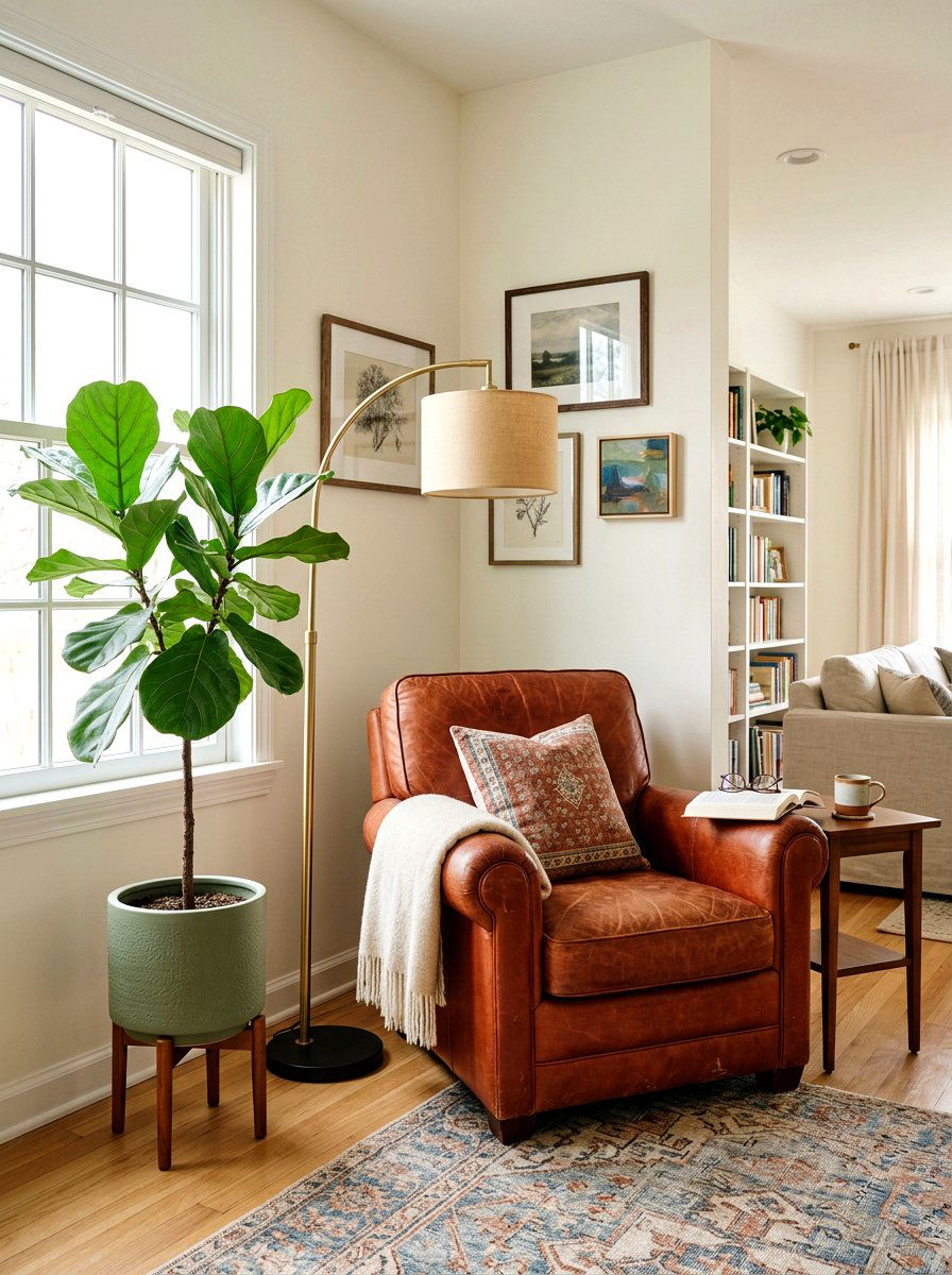 Terracotta leather armchair living room - 30 terracotta and sage living room ideas