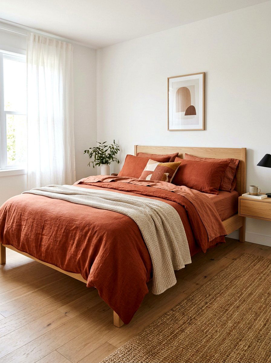 Terracotta linen bedding - 30 terracotta decor ideas