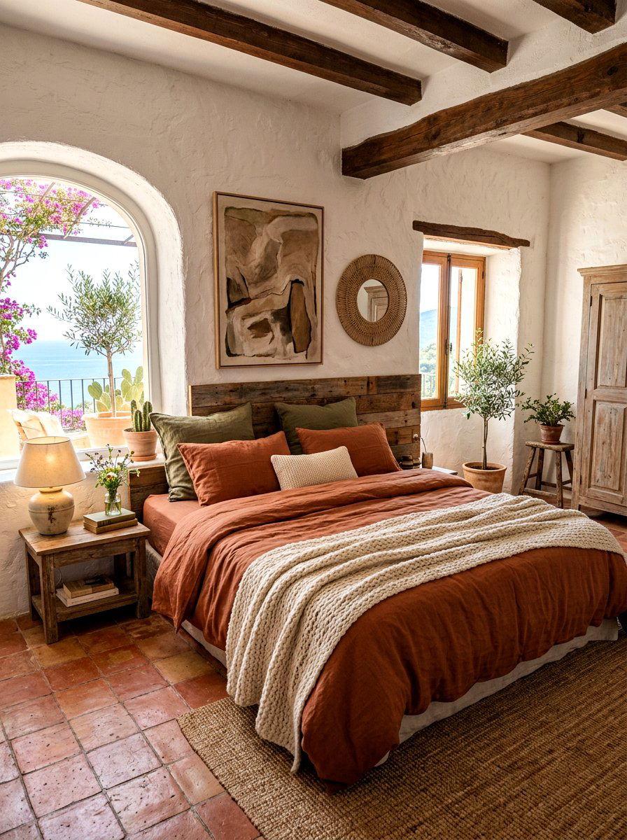 Terracotta linen duvet - 30 designer duvet styling ideas
