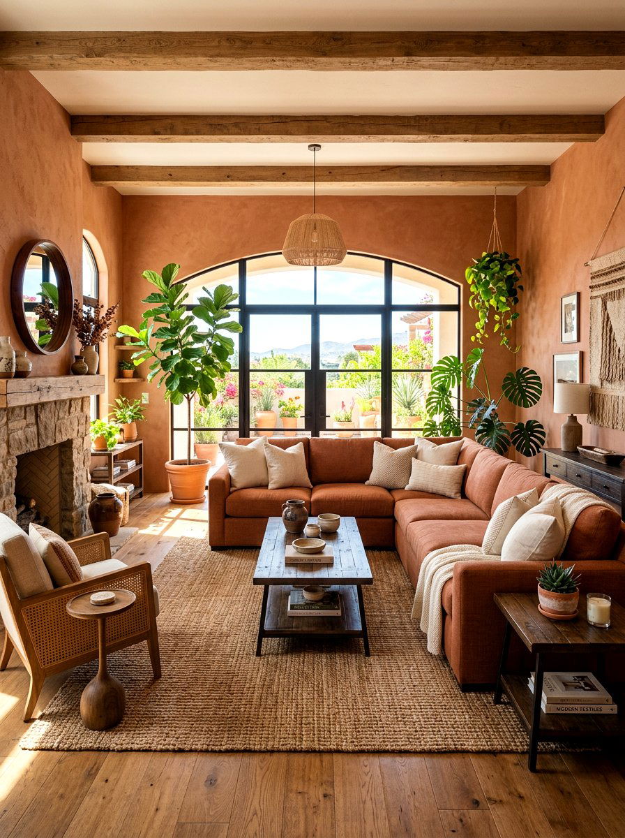 Terracotta living room - 30 sunset palette decor ideas