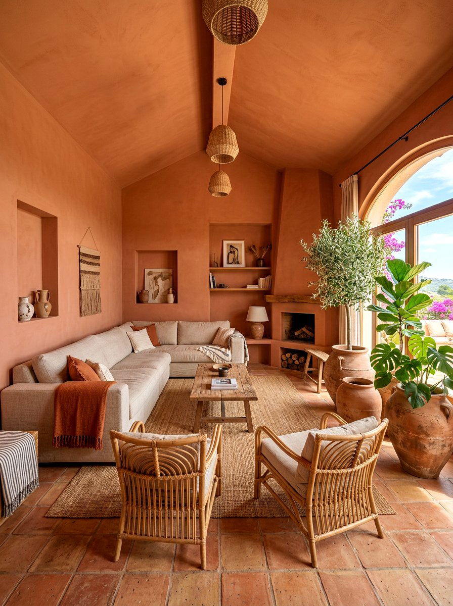 Terracotta living room - 30 color drench living room ideas