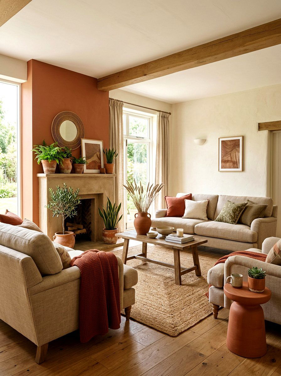 Terracotta living room accents - 30 soft spring living room ideas