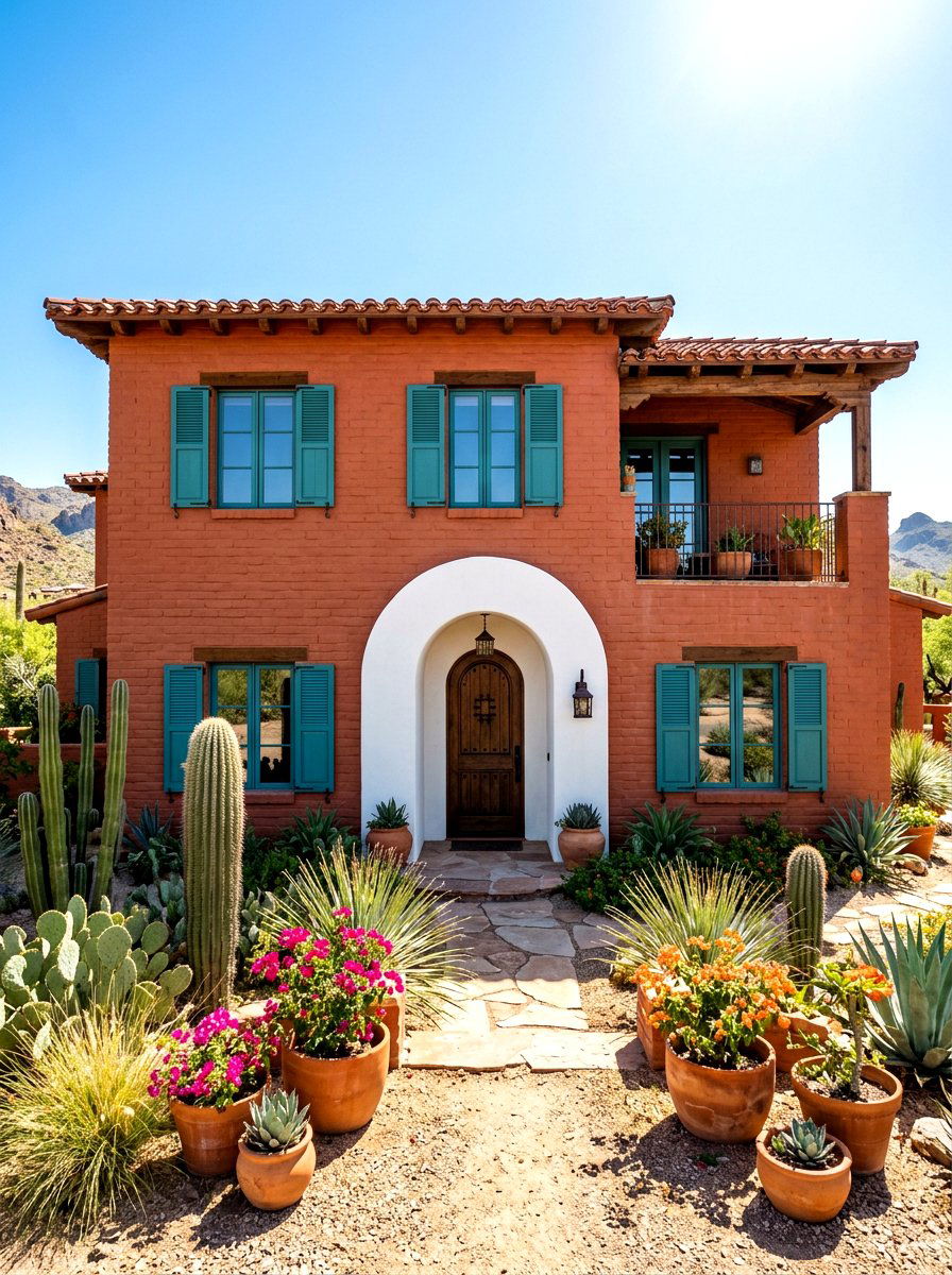 Terracotta painted brick house - 30 painted brick house ideas
