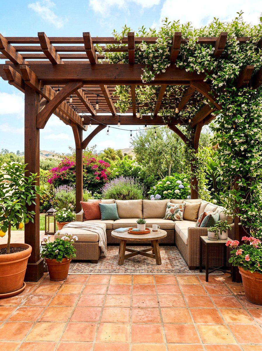 Terracotta patio under pergola - 30 terracotta patio ideas