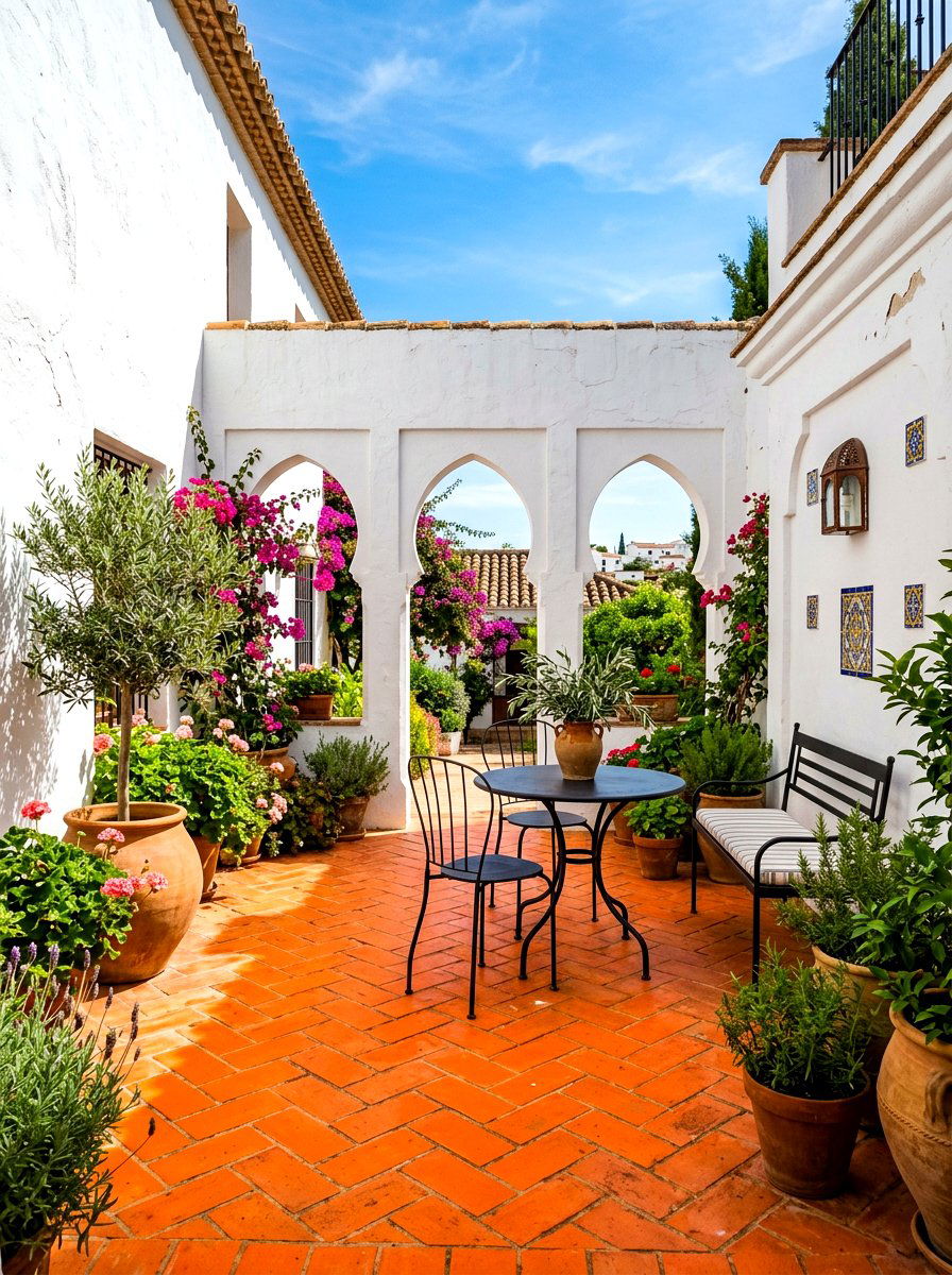 Terracotta patio with white walls - 30 terracotta patio ideas