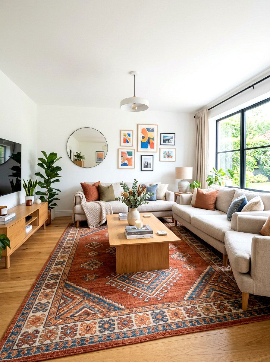 Terracotta patterned rug living room - 30 terracotta living room ideas