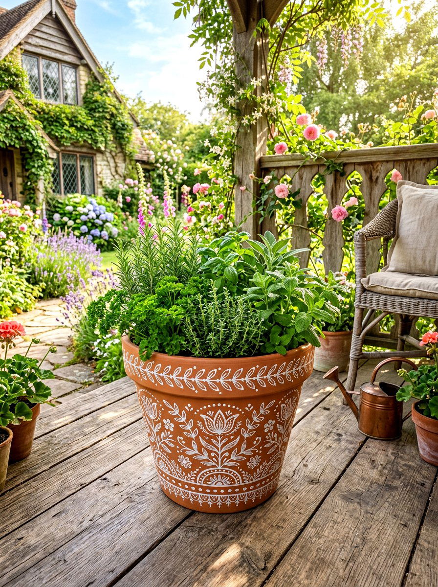 Terracotta planter painting - 30 painted flower pot ideas