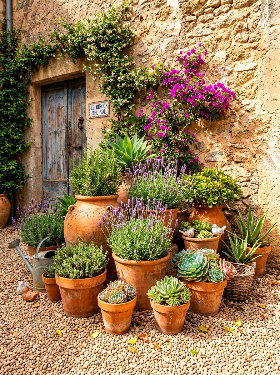 Terracotta pot arrangement - 30 tiny courtyard garden ideas