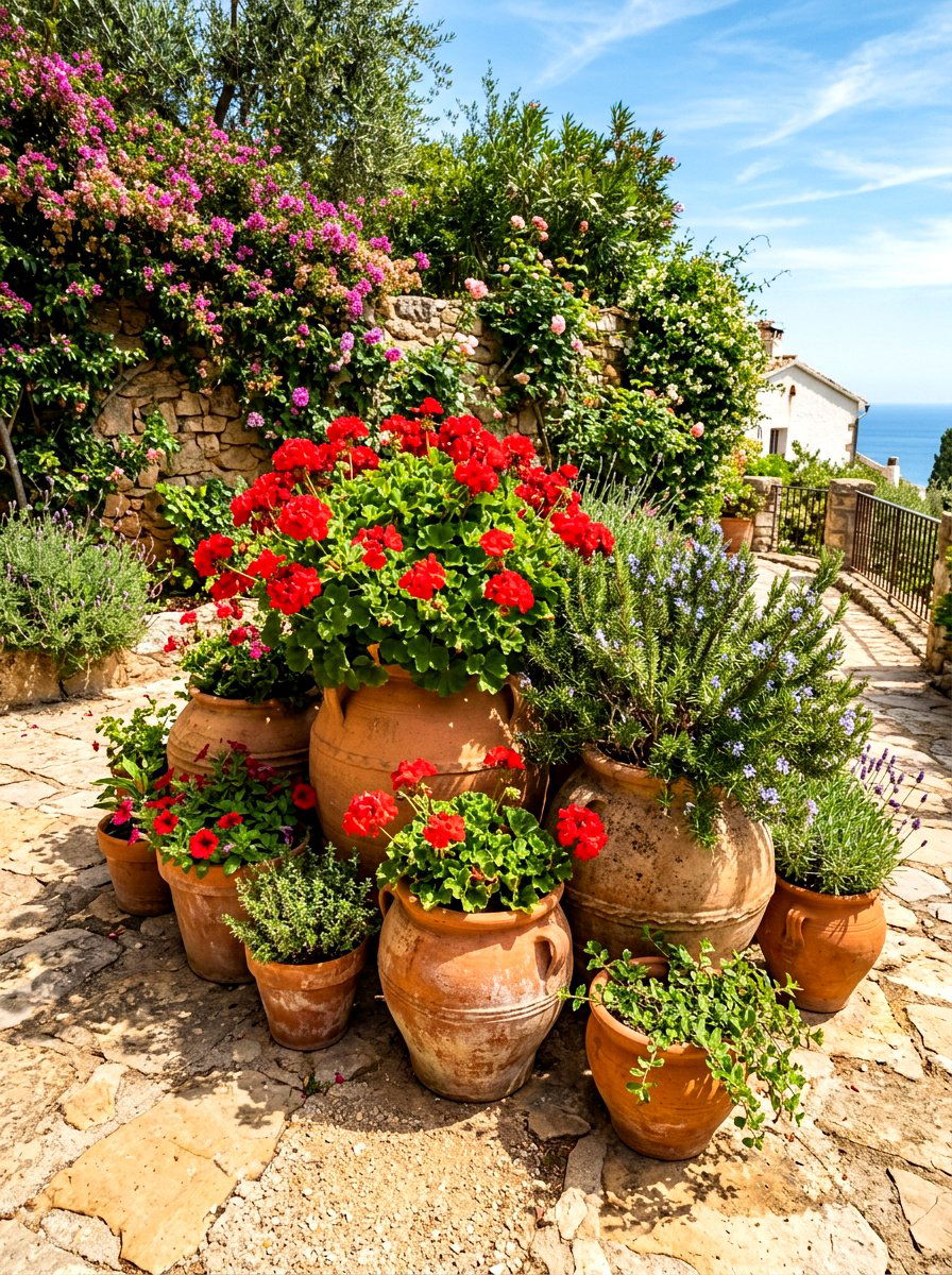 Terracotta pot cluster - 30 garden planter ideas