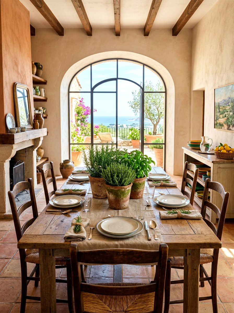 Terracotta pots with herbs - 30 simple centerpiece dining ideas