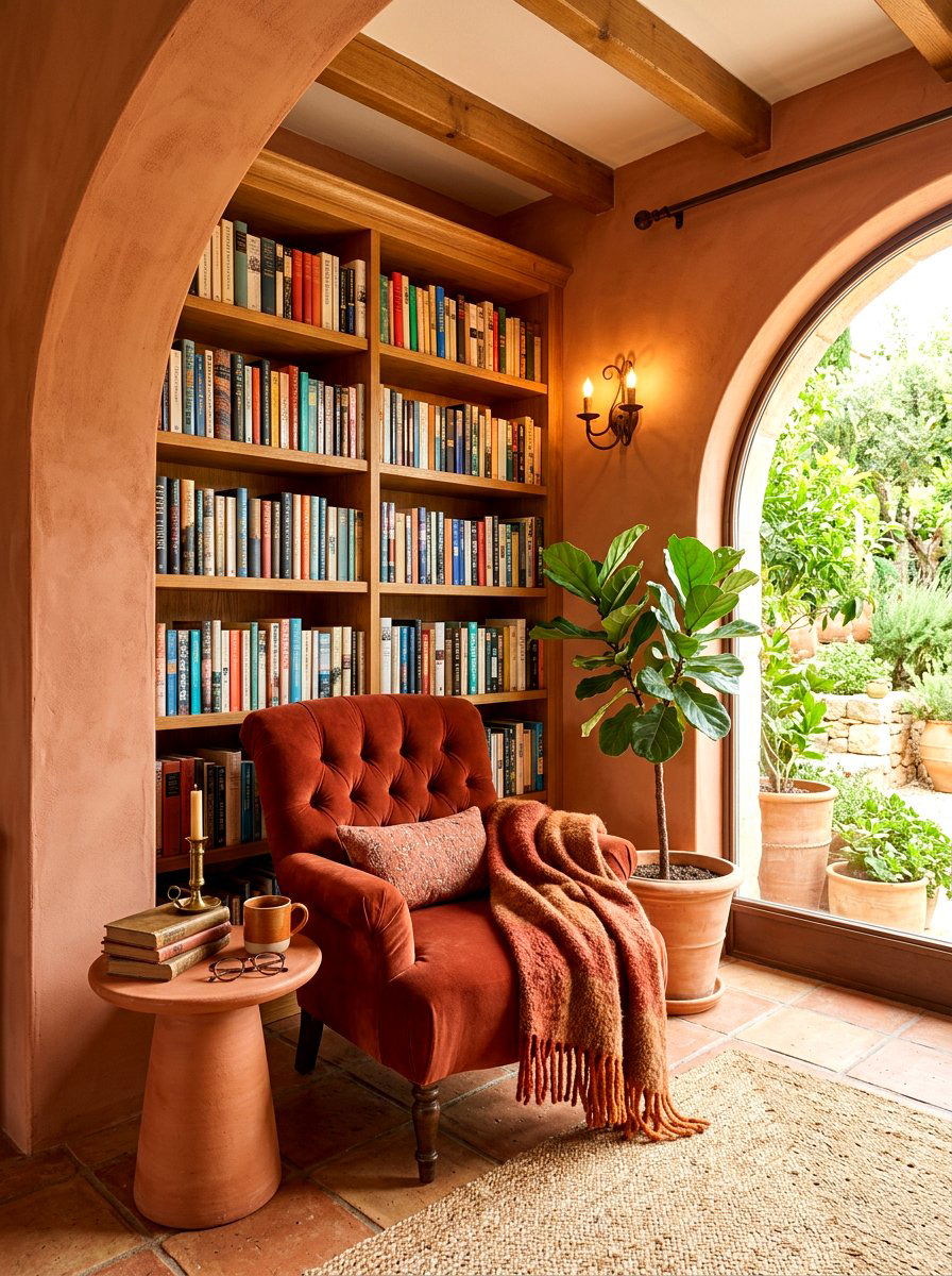 Terracotta reading nook - 30 terracotta decor ideas