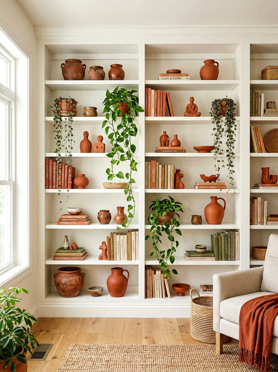 Terracotta shelf decor - 30 terracotta decor ideas