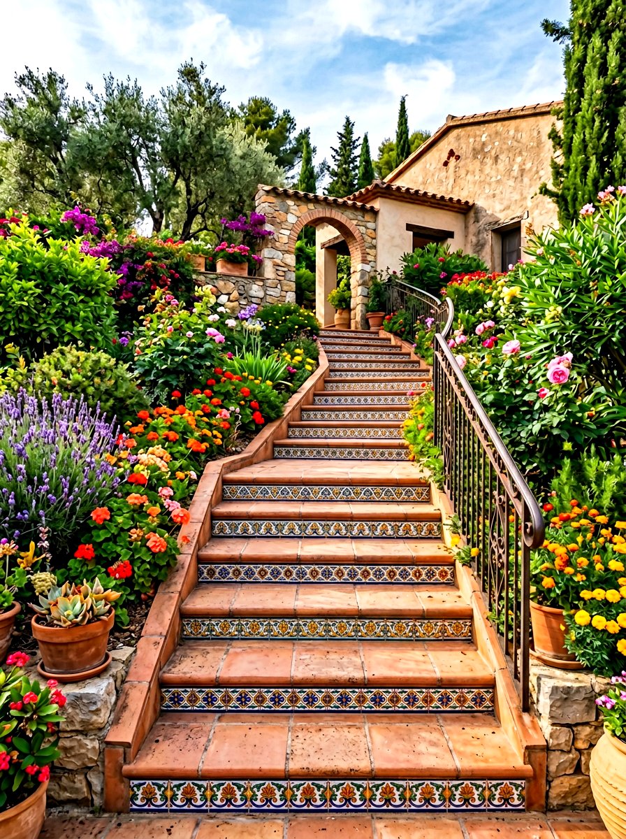 Terracotta stairs for garden - 30 terracotta patio ideas