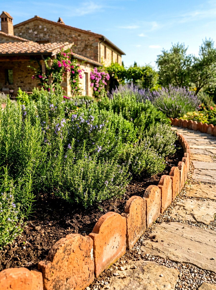 Terracotta stone garden edge - 30 stone mulch border ideas
