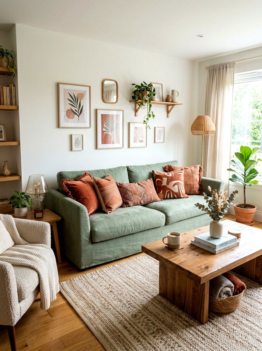 Terracotta throw pillow living room decor - 30 terracotta and sage living room ideas