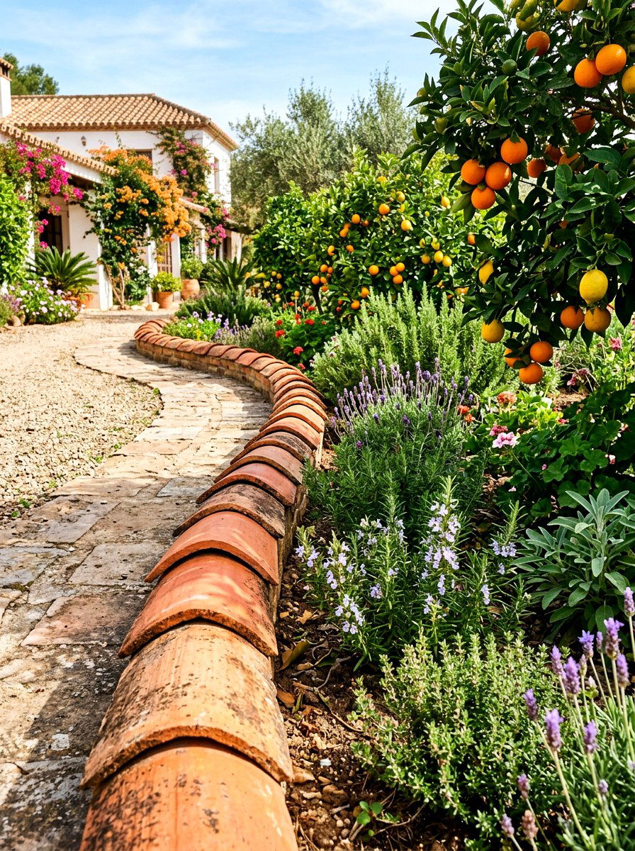 Terracotta tile border - 30 garden edging ideas