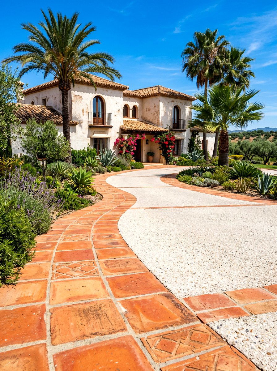 Terracotta tile border - 30 driveway edging ideas