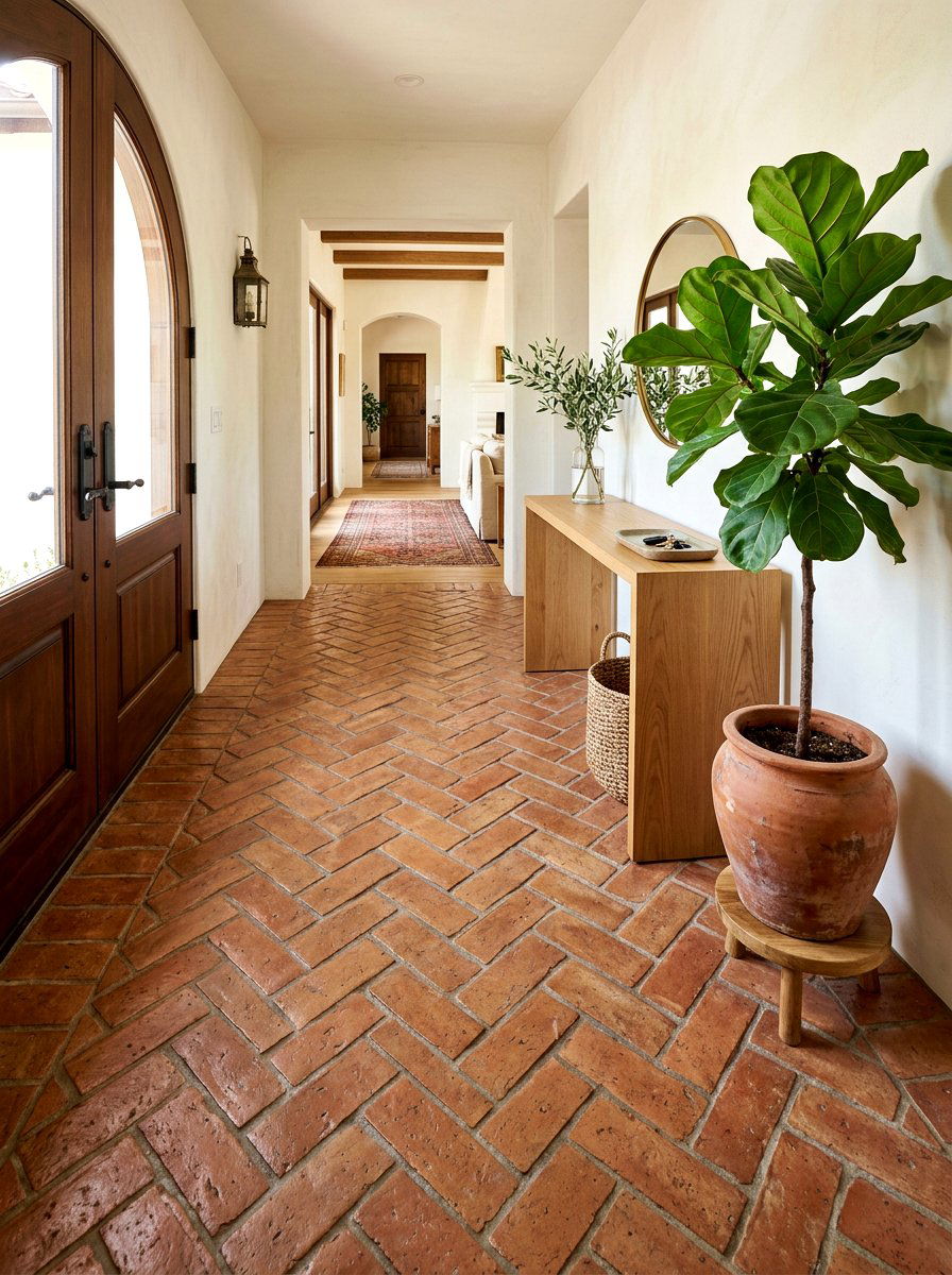 Terracotta tile entryway floor - 30 earthy entryway ideas