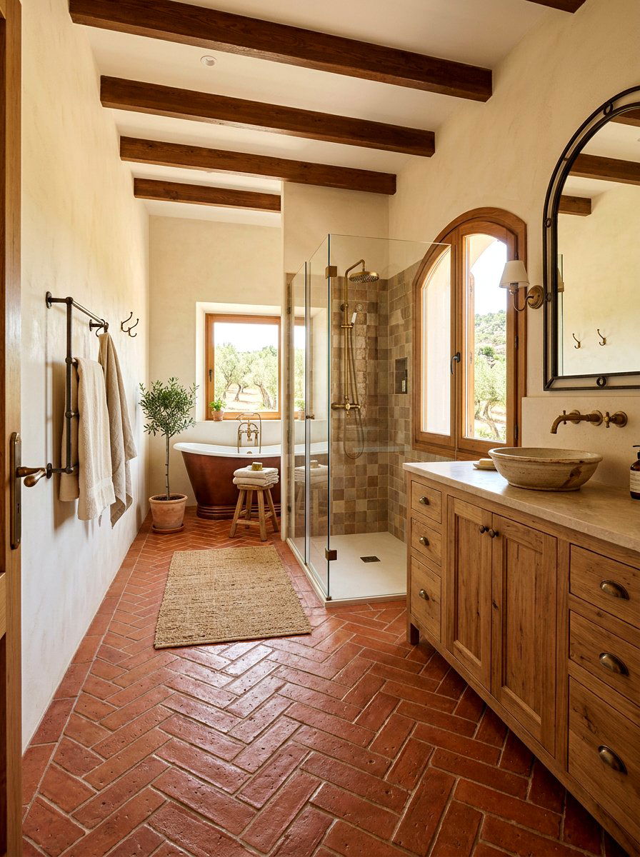 Terracotta tile floor - 30 rustic bathroom ideas