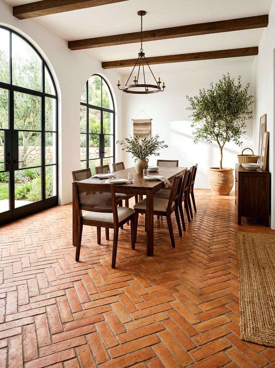 Terracotta tile floor - 30 Mediterranean dining room ideas