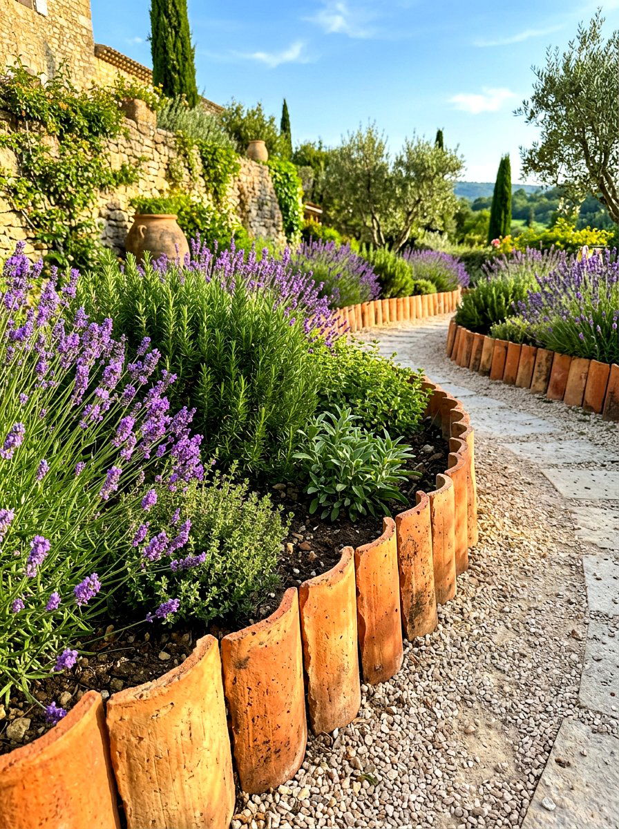 Terracotta tile garden edging - 30 garden border ideas