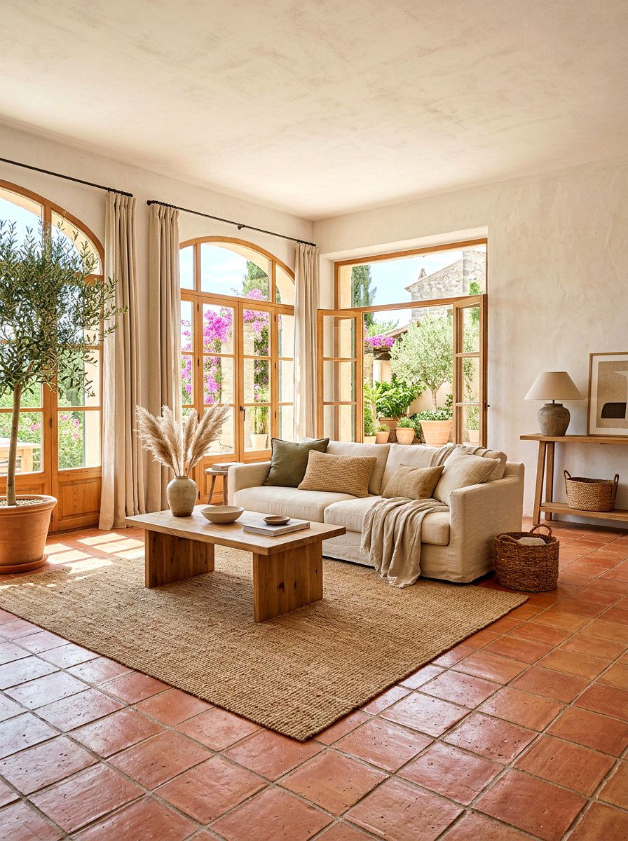 Terracotta tile living room - 30 warm Mediterranean lounge ideas
