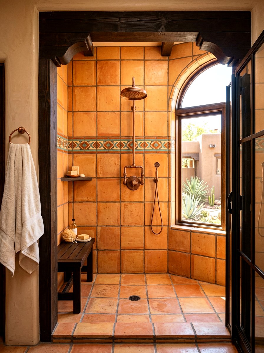 Terracotta tile shower - 30 outdoor shower summer ideas