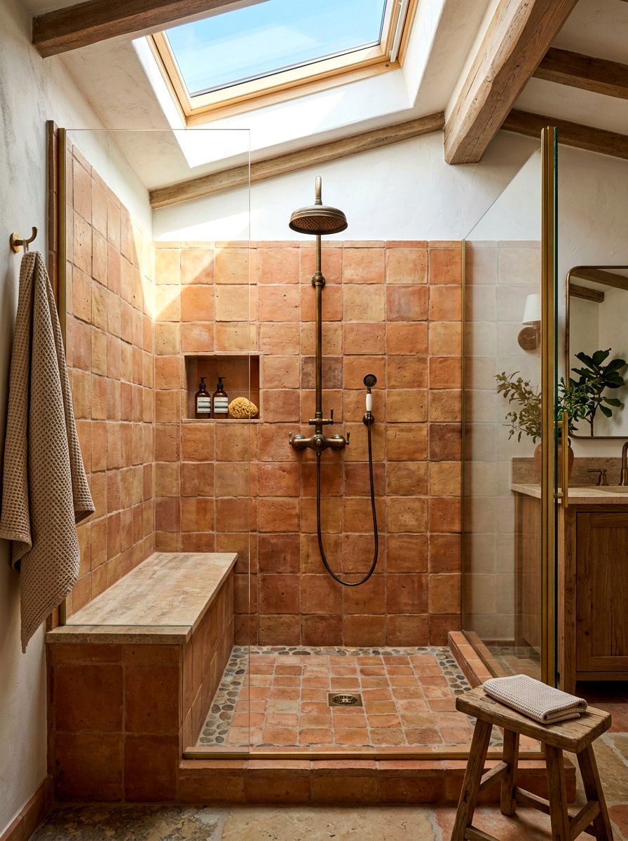 Terracotta tile shower - 30 niche tile contrast ideas