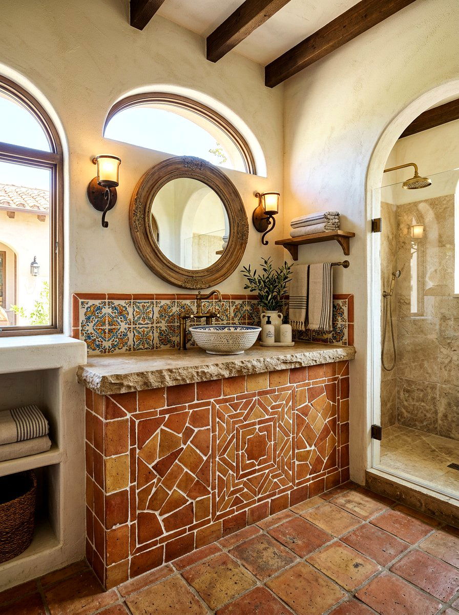 Terracotta tile vanity base - 30 terracotta bathroom vanity ideas