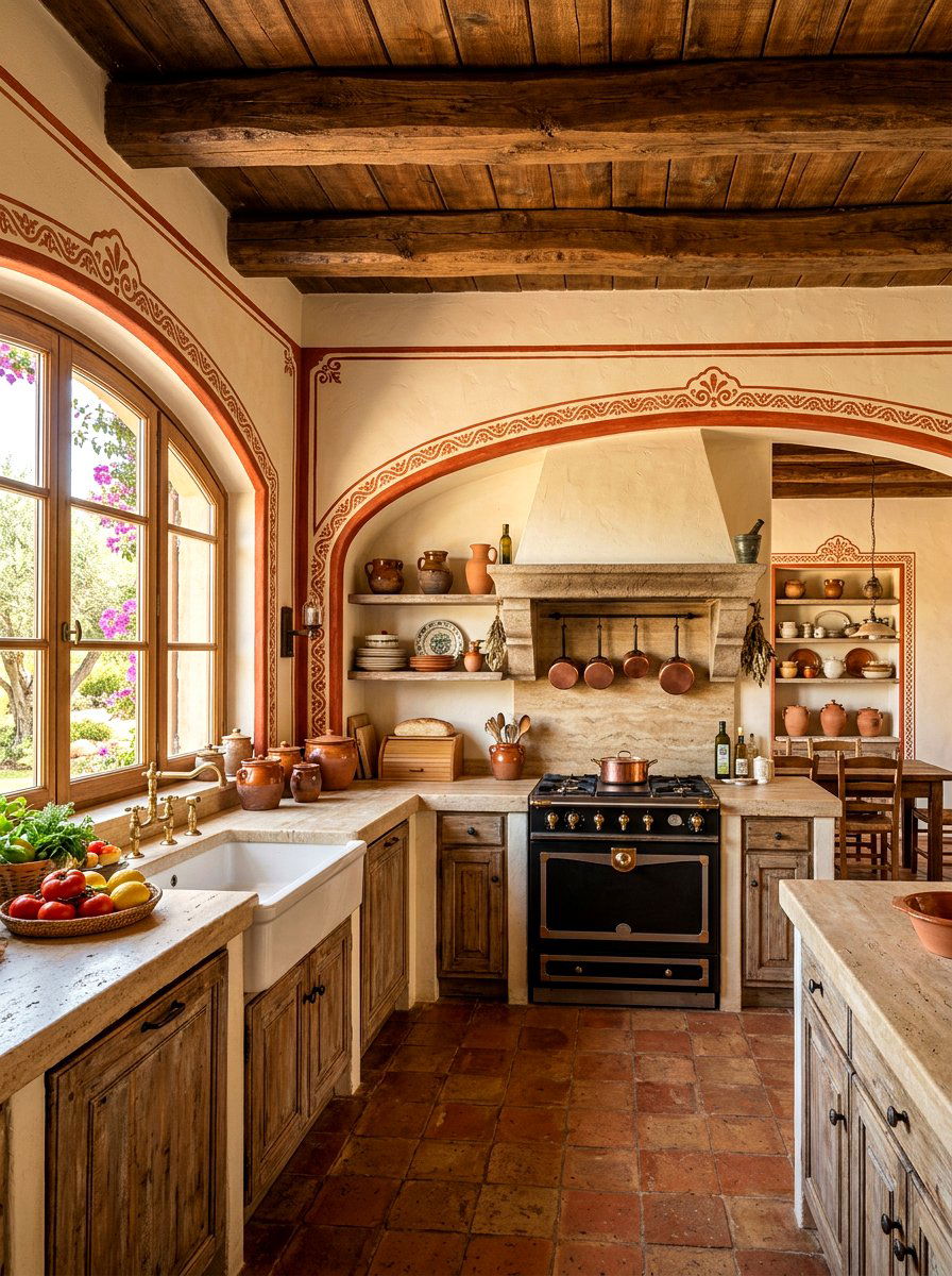 Terracotta trim rustic kitchen - 30 painted trim room ideas