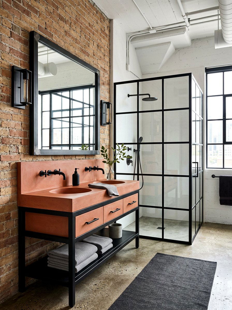 Terracotta vanity with black hardware - 30 terracotta bathroom vanity ideas