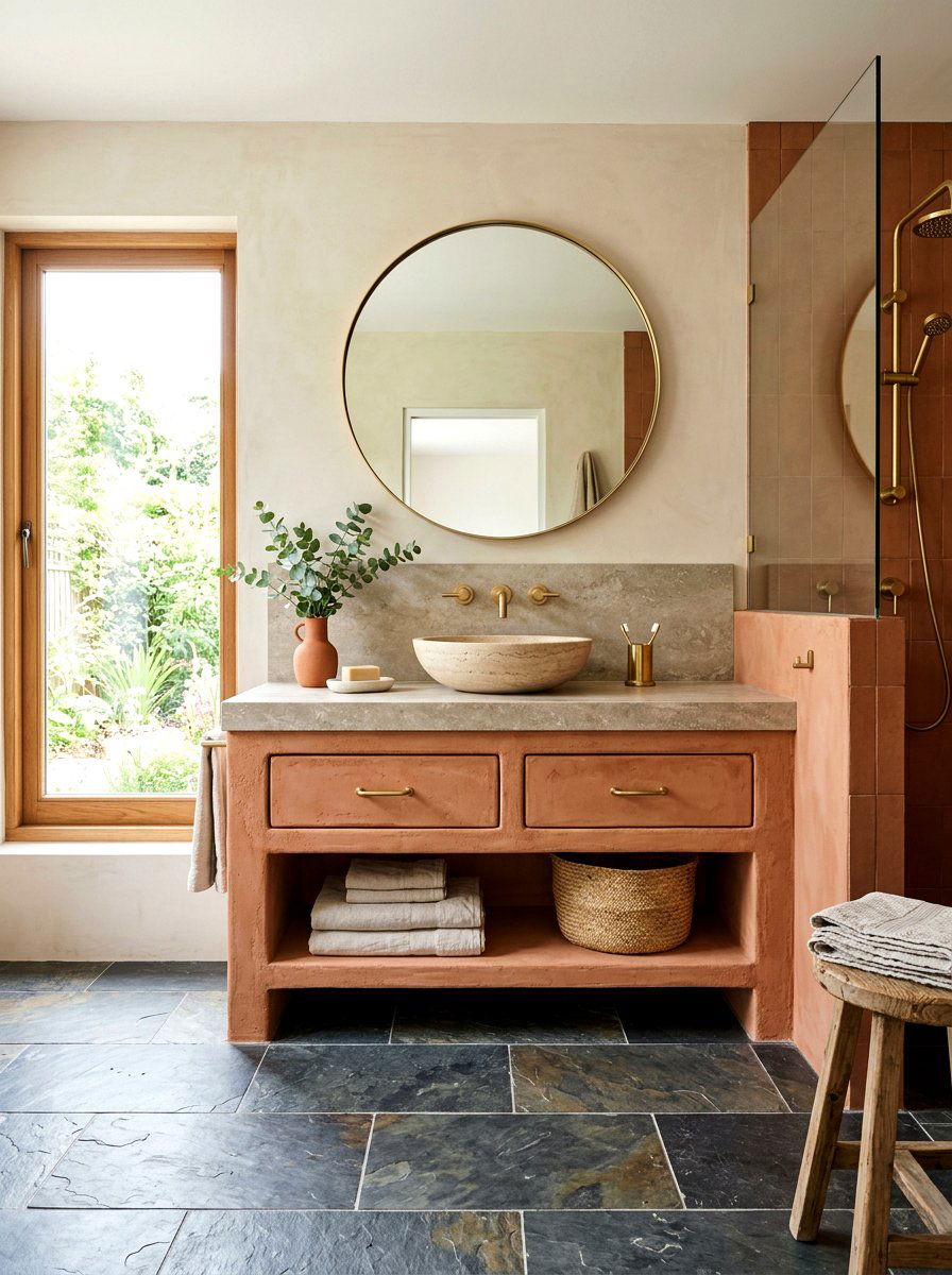 Terracotta vanity with stone top - 30 terracotta bathroom vanity ideas