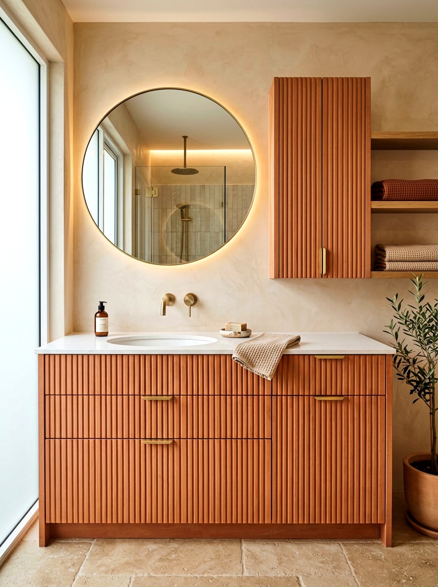 Terracotta vanity with vertical slats - 30 terracotta bathroom vanity ideas