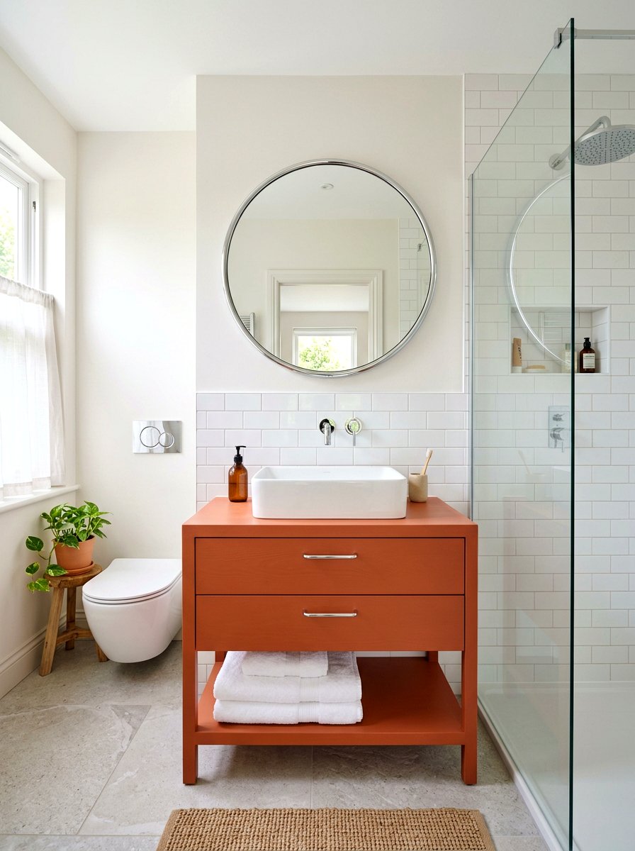 Terracotta vanity with white sink - 30 terracotta bathroom vanity ideas