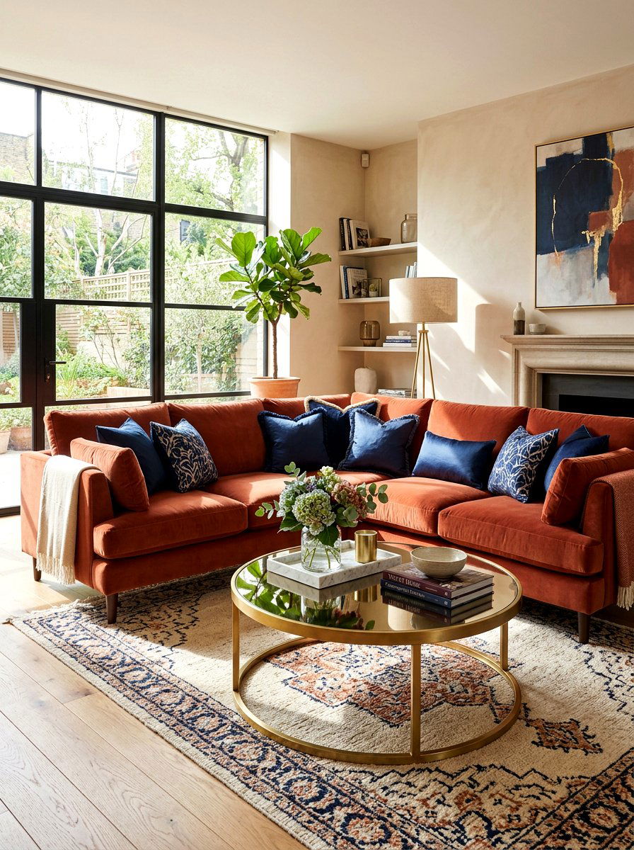 Terracotta velvet living room furniture - 30 terracotta living room ideas