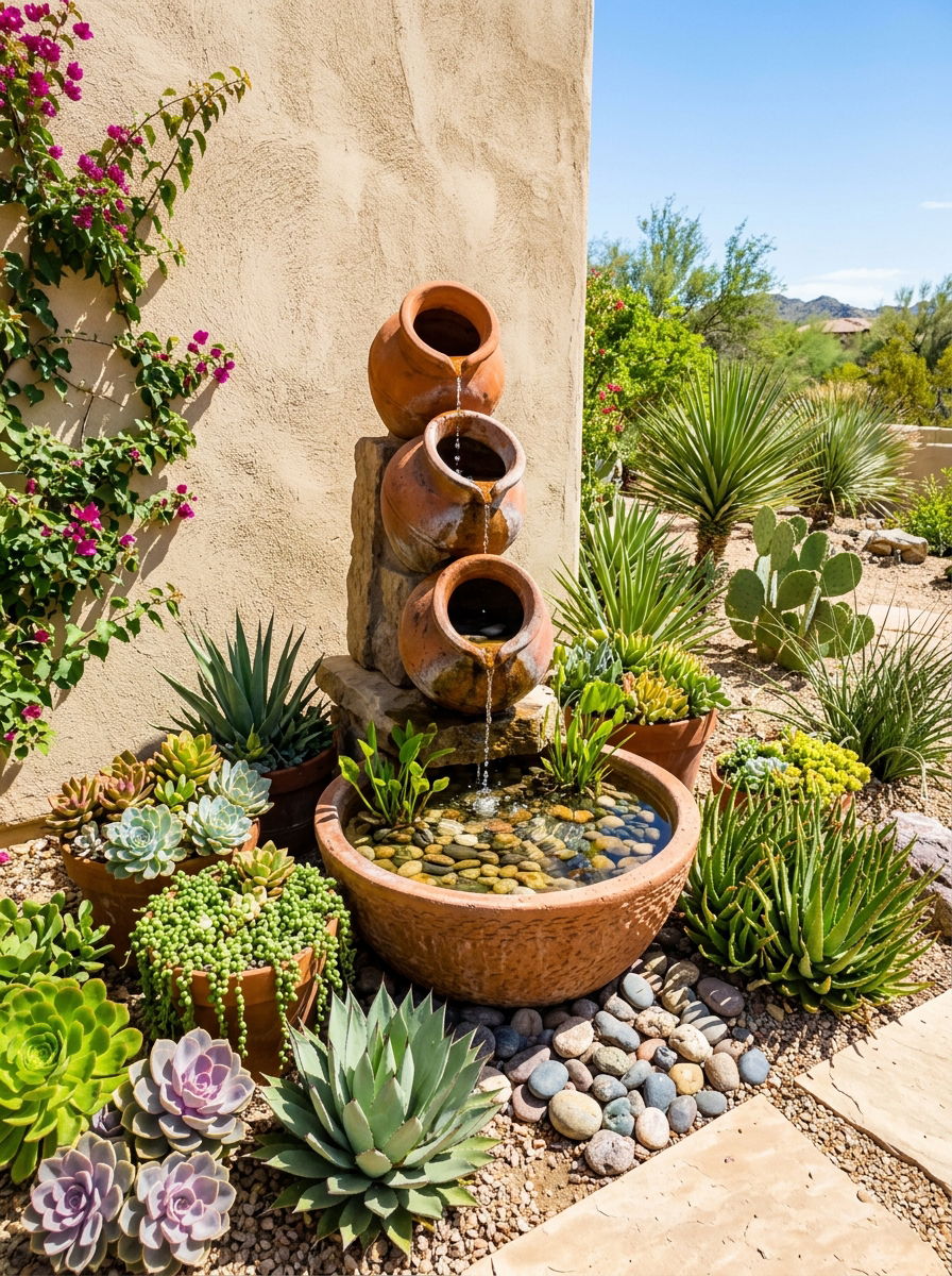 Terracotta wall water feature - 30 wall fountain ideas