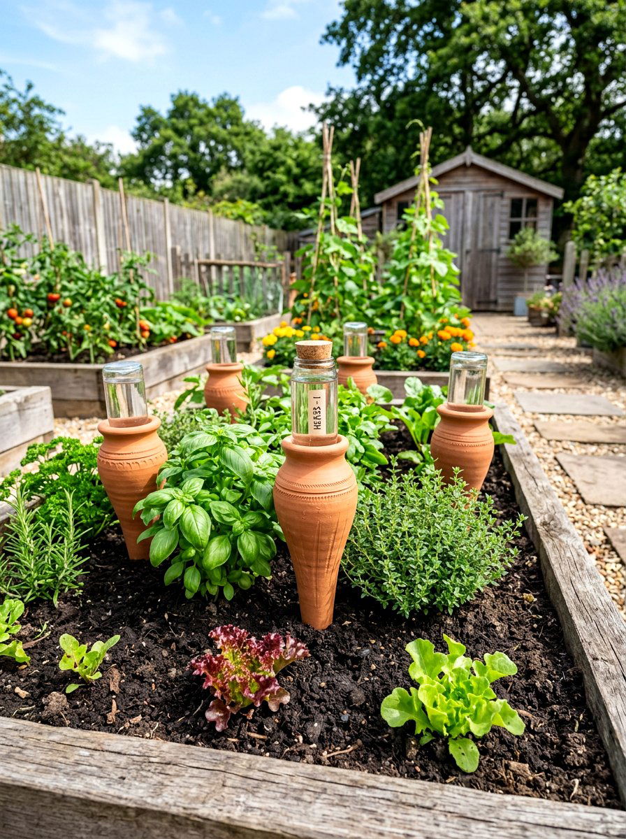 Terracotta watering spike - 30 vegetable garden watering ideas