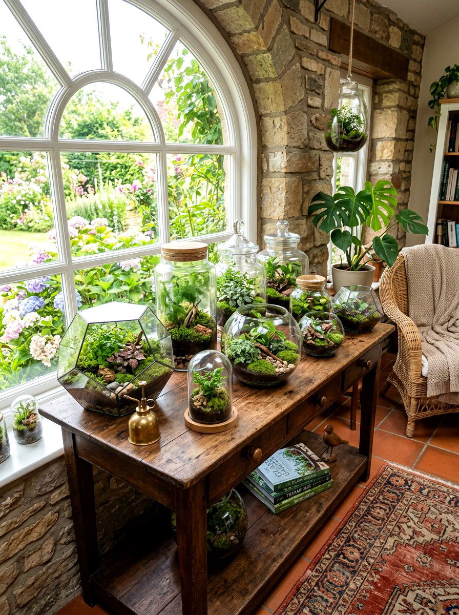 Terrarium Collection Setup - 30 sunroom plant corner ideas