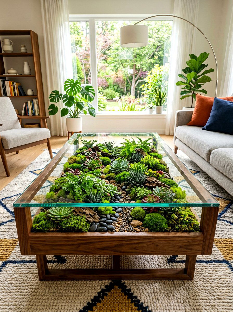 Terrarium Glass Coffee Table - 30 biophilic interior design ideas
