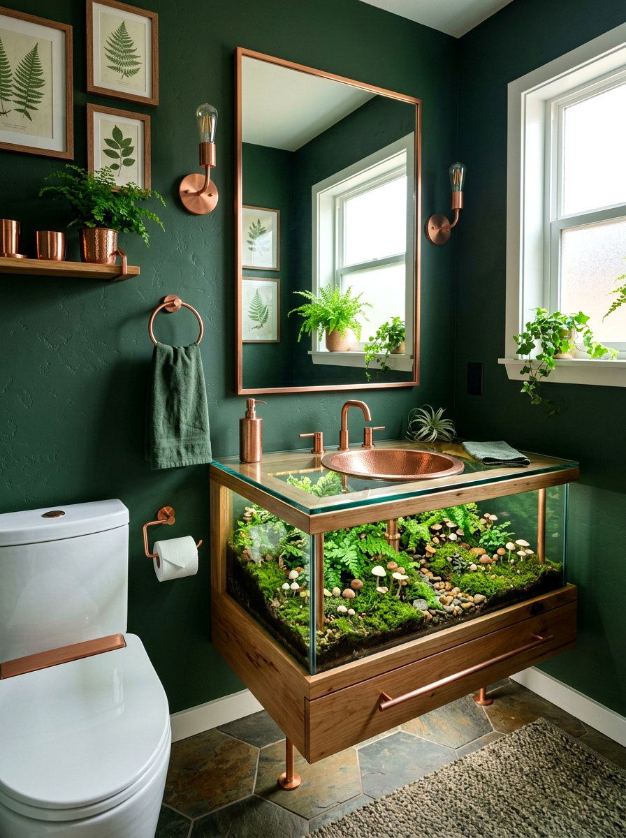 Terrarium Sink Display - 30 mushroom powder room ideas