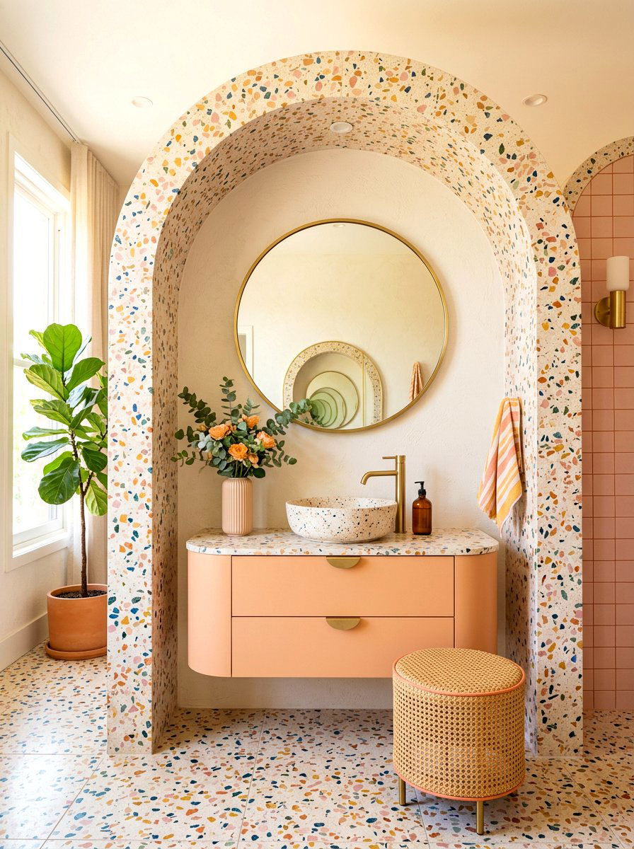 Terrazzo Arched Vanity Wall - 30 arched vanity niche ideas