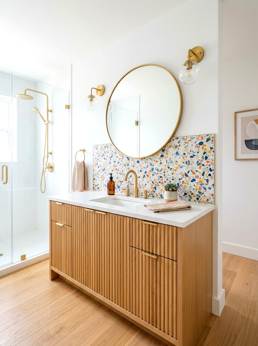 Terrazzo Backsplash Bathroom - 30 fluted vanity bathroom ideas
