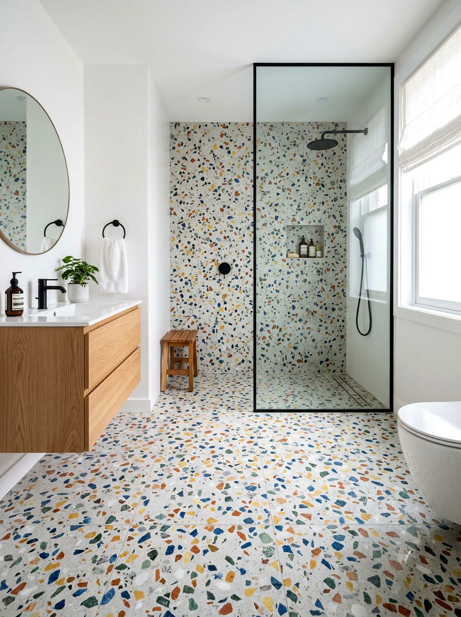Terrazzo Bathroom Floor - 30 curbless shower ideas