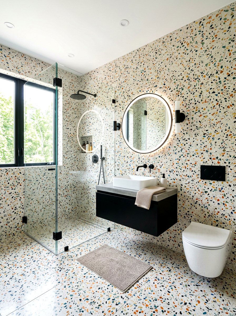Terrazzo Bathroom - 30 floor to ceiling tile bathroom ideas